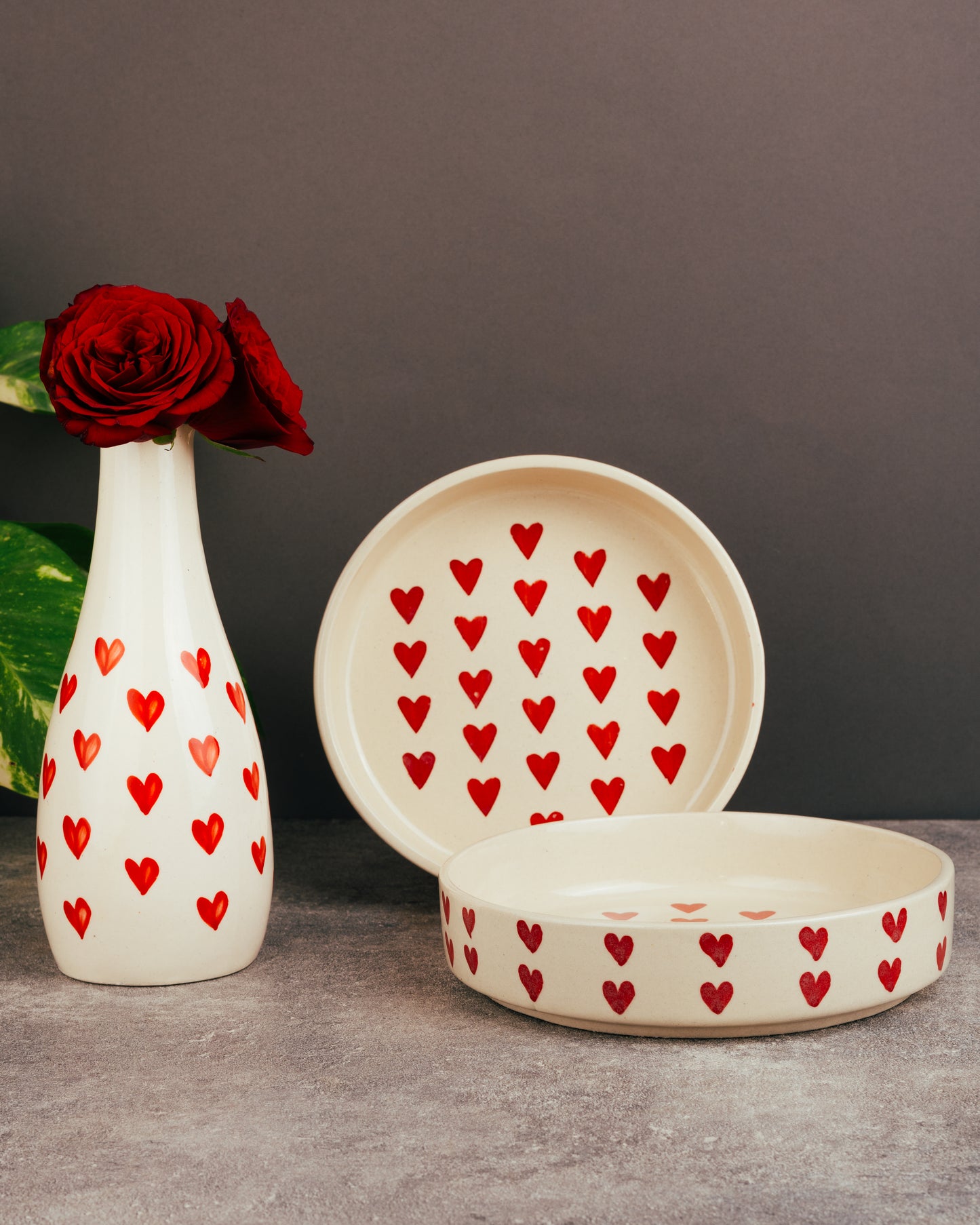 Crimson Hearts Ceramic Quarter Plates