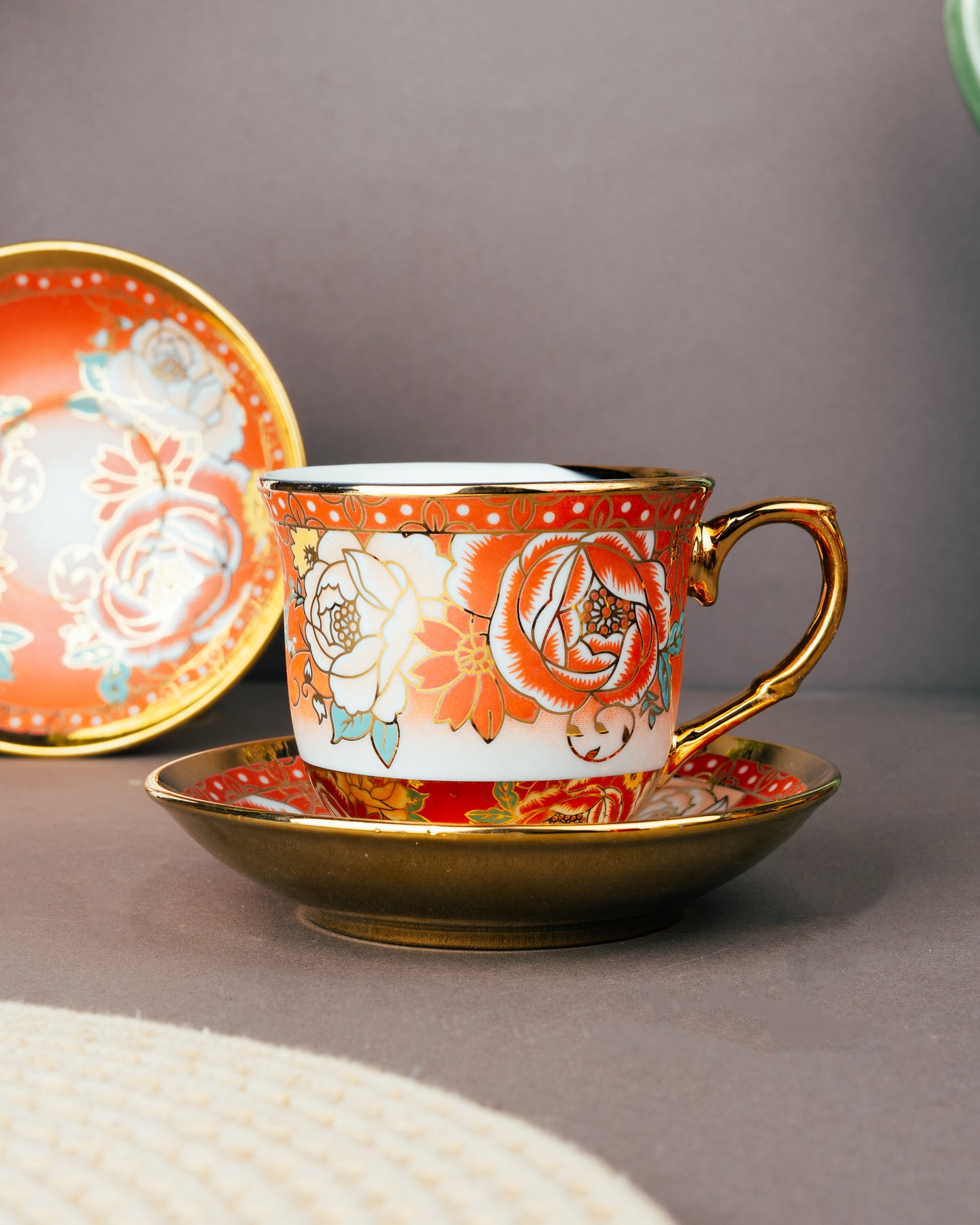 Vintage Floral Tea Set with Gold Accents