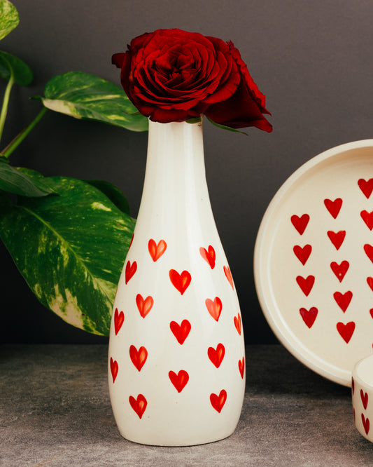 Crimson Hearts Ceramic Planter Vase